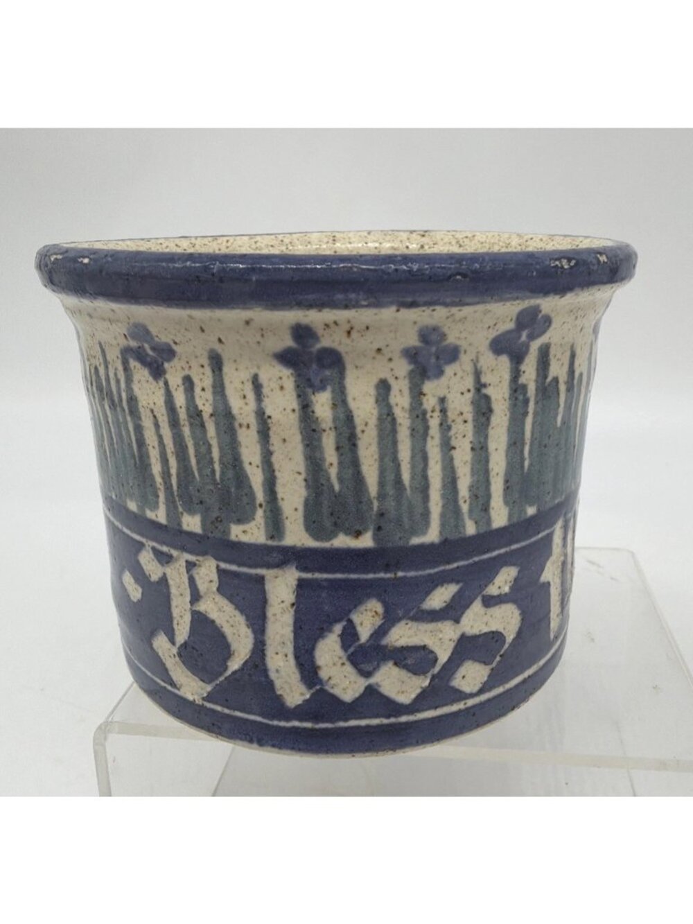 1991 Edward Martin “Bless The Lord” Small Crock Hand Thrown Vintage Sgrafitto